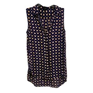 J. Crew Navy Heart Pattern Sleeveless Blouse Sz 6